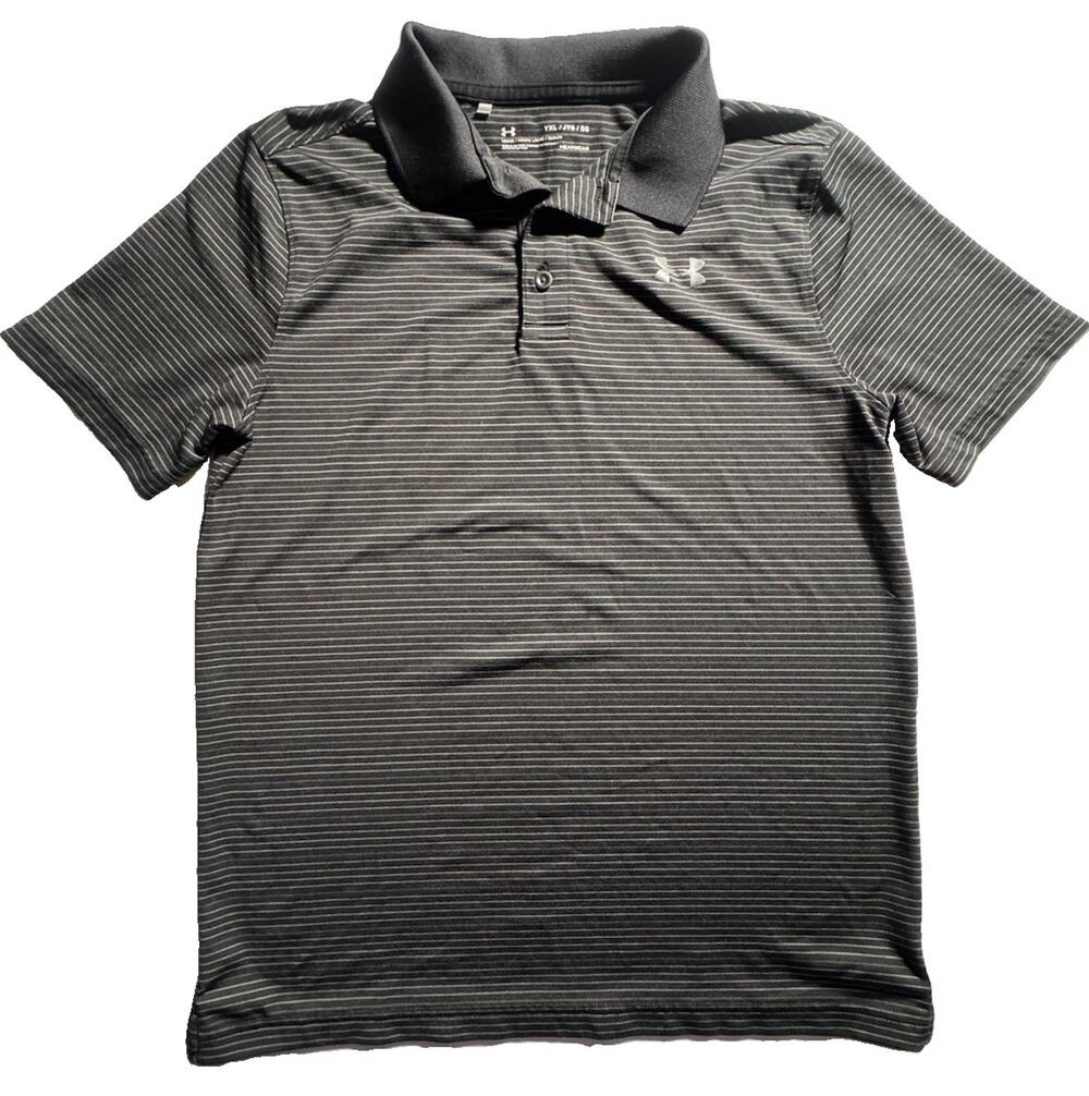 Under Armour Boys YXL Gray Stripe HeatGear Golf Polo Shirt